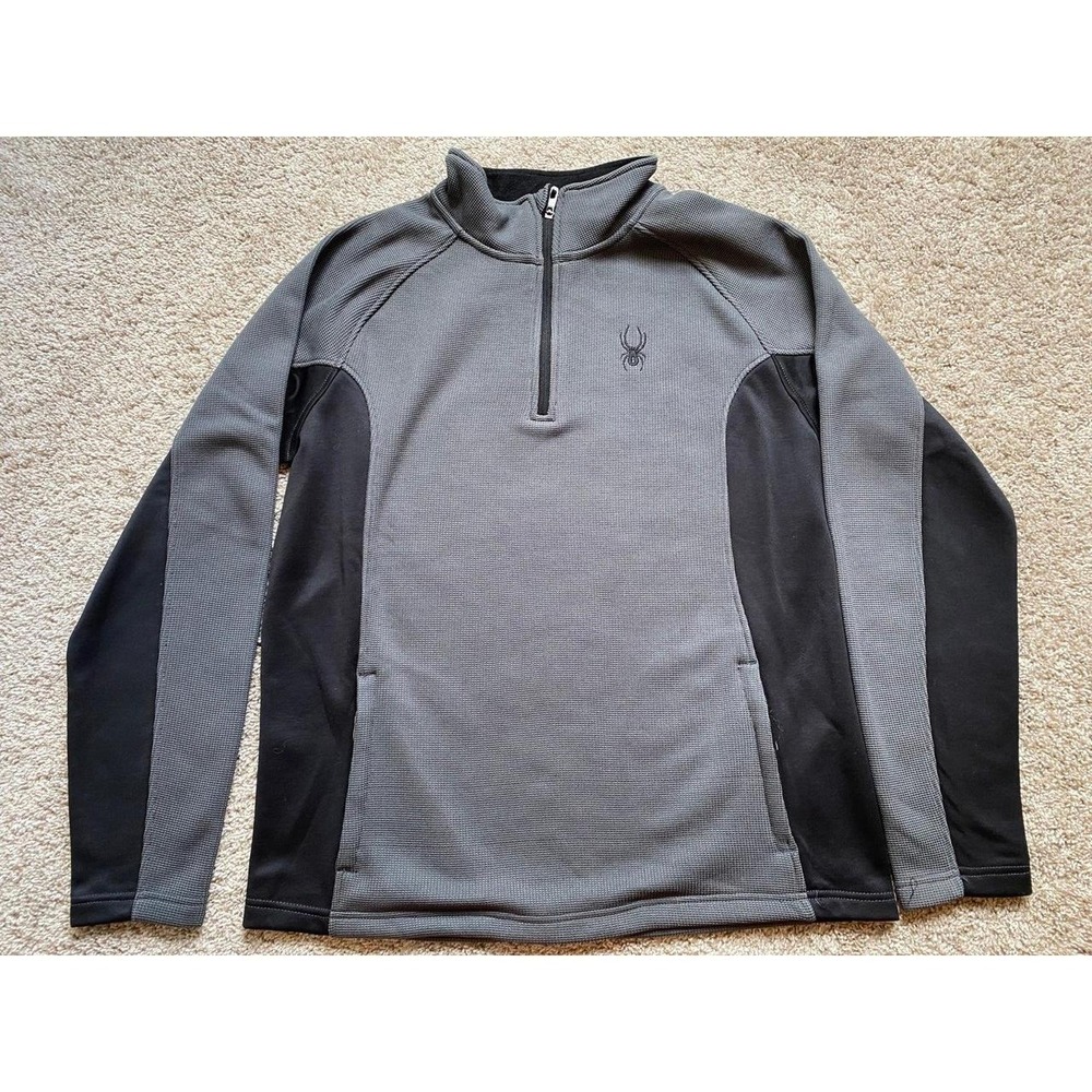 Spyder Men Large Sweater Zipper Pullover Pockets Gray Black Polyester Outer s10